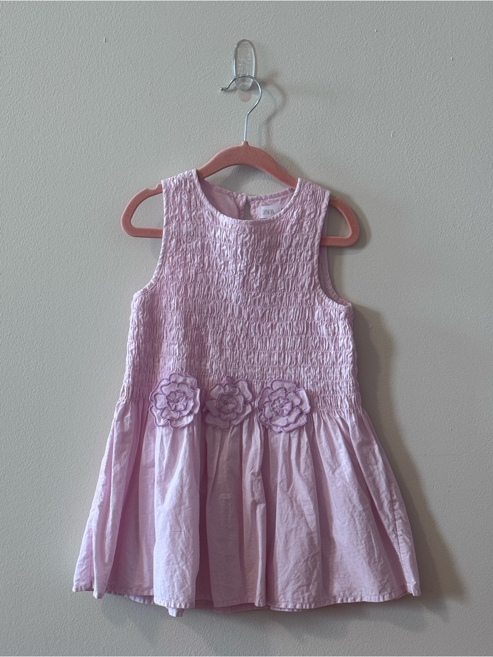 Zara Girls' Pink Smocked Floral Waist Dress